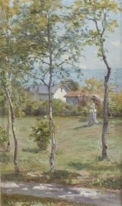 Sommerliche Landschaft Mit Spaziergangerinnen. Sommerliche Landschaft Mit Spaziergangerinnen.