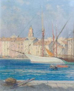Hafenpartie Mit Schiffen Vor St-tropez. Hafenpartie Mit Schiffen Vor St-tropez.