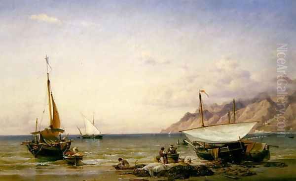 Fishermen maintaining their nets, 1847 - view 1