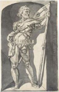 Study Of A Soldier Holding A Lance, Standing In A Niche