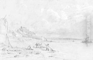 Harvesting the kelp on the foreshore at Newlyn by Edward William Cooke