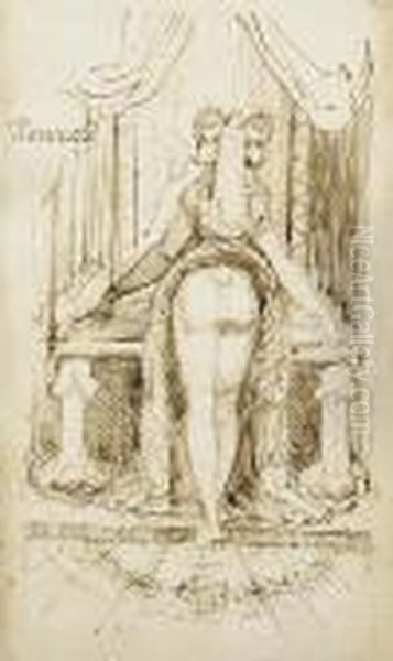 Callipyga: Mrs Fuseli With Her
Skirts Lifted To Her Waist Standingbefore A Dressing Table With Phallic
Supports - view 1