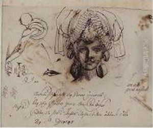 The Artist's Wife (?) With 
Artistically Dressed Hair With Supplement Studies Of An Eye, A Mouth And
 A Figure From The Back -