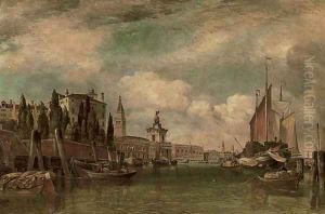 A view across the Canale della Giudecca towards Porto Franco and the Dogana, Venice by Edward William Cooke