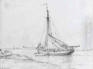A fishing boat moored in an estuary A fishing boat moored in an estuary