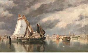 Bragozzi in the lagoon by Edward William Cooke