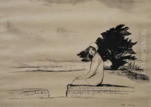 Girl Seated On A Wall by Ethel Gabain