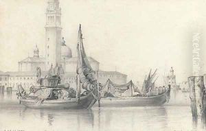 Fishing craft on the Lagoon, Venice, before San Giorgio Maggiore by Edward William Cooke