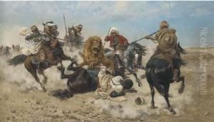 Horsemen Attacking A Lion by Giuseppe Gabani