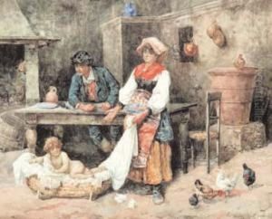 Interno Rustico Con Contadini by Giuseppe Gabani