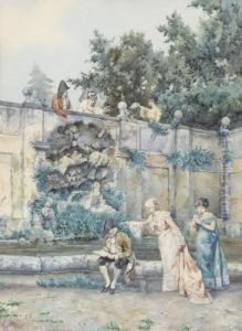Hofische Gesellschaft An Einem Parkbrunnen. by Pietro Gabrini