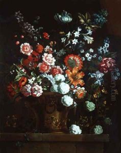 Flowers in a bronze urn by Pieter Casteels