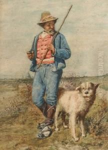 A Man Walking His Dog In The Roman Countryside With St. Peter's In The Background