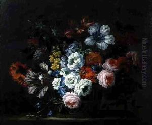 Still Life of Roses, Peonies, Tulips and Morning Glory in a Basket by Pieter Casteels