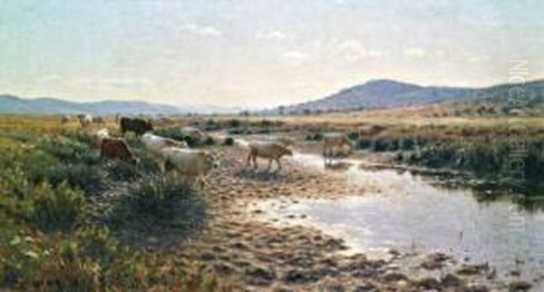 Berger Et Troupeaux Au Bord D'un Oued - view 1