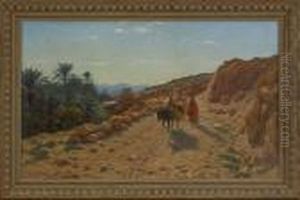 Desert Landscape With Figures On A Road by Antoine Gadan