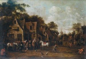 A Village Street With Horsemen Before Aninn by Barent Gael