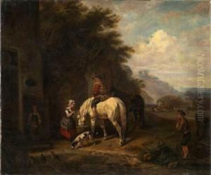 A Village Scene With A Traveler Outside An Inn by Barent Gael