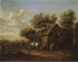 A Dune Landscape With Travellers Resting Outside An Inn by Barent Gael