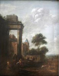 Peasants Resting On The Outskirts Of A Town