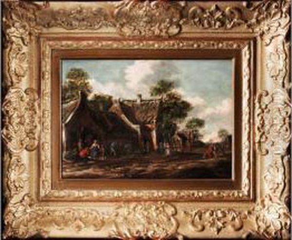Dorfstrasse Mit Strohgedeckten Hausern Und Figurenstaffage - view 1