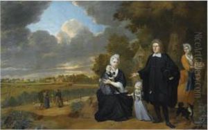 A Portrait Of A Family Together With A Maid Near A Dutch