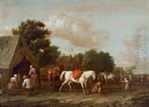 Cavalieri In Sosta Di Fronte A Un Osteria