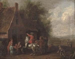 A Cavalryman At Rest Outside An Inn by Barent Gael