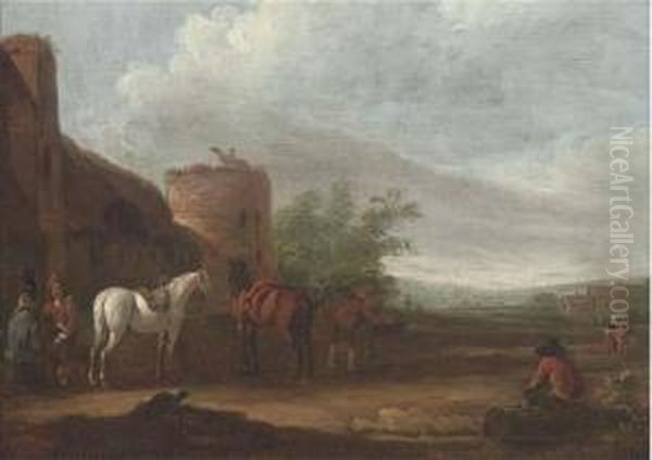 A Landscape With Travellers At Halt In A Village - view 1