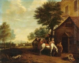 Cavalieri In Sosta Davanti A Un""""osteria