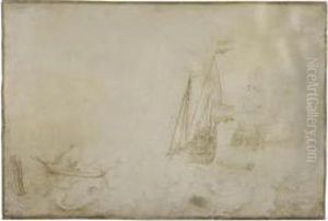 Three Men-of-war On Rough Seas by Barent Gael
