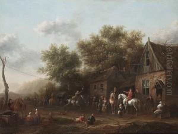 Figures Outside An Inn Playing Signed 'b Gael' (on Trough, Lower Right) - view 1