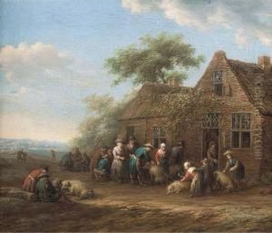 Peasants Outside An Inn Preparing Pigs For Market