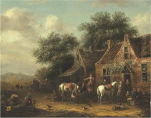 Horsemen Beside A Cottage by Barent Gael