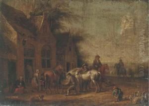 Travellers Halted Outside An Inn by Barent Gael