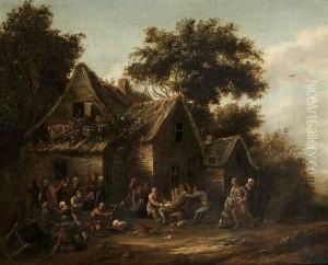 Peasants Brawling Outside A Village Tavern