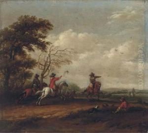 A Wooded Landscape With A Hawking Party by Barent Gael