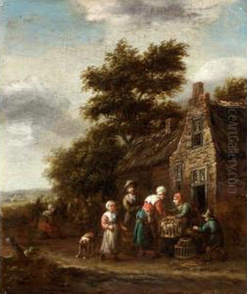 A Landscape With Peasants Selling Chickens Outside A Cottage - view 1