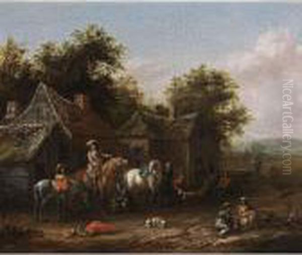 Horsemen Resting Before Houses - view 1