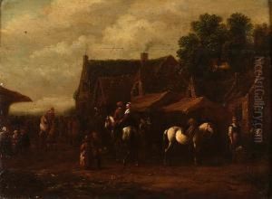 Peasants And Horsemen In A Village Street