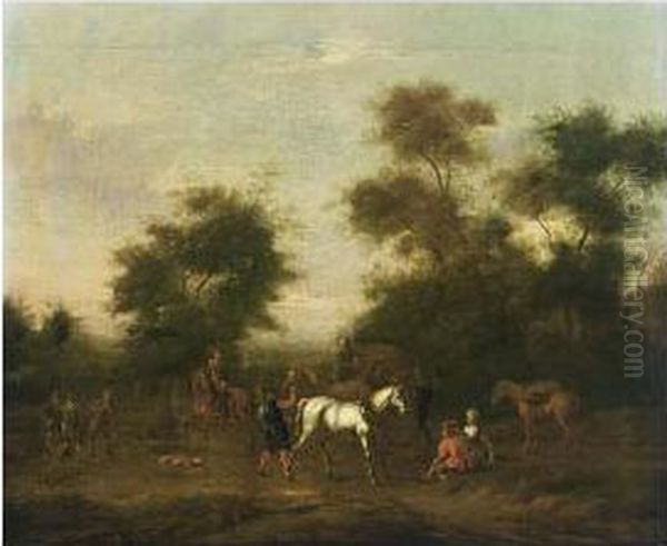 A Hunting Party Resting Near Trees - view 1