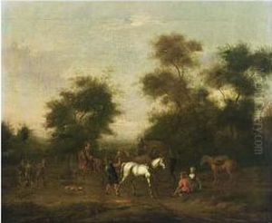 A Hunting Party Resting Near Trees by Barent Gael