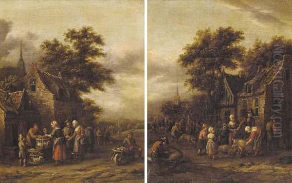 Peasants Buying Chickens At A Village Market; And Peasants With Pigs At A Village Market - view 1