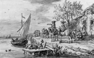 Horsemen Outside An Inn By An Estuary by Barent Gael