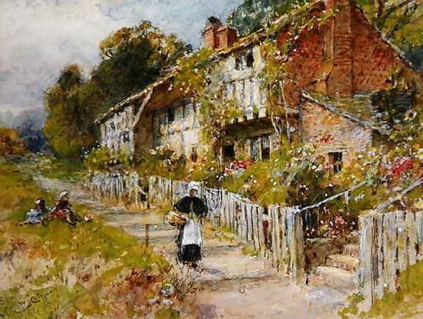 Cottages - a row of cottages with a figure and other children playing - view 1