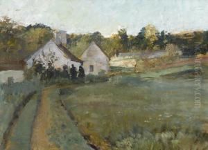 Sonnige Franzosische Landschaft Mit Gehoft. by Gustave Gagliardini