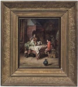 Interiorof A Parlour With Gentlemen Playing Chess