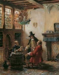 Altdeutsches Interieur Mit Drei
 Herren.