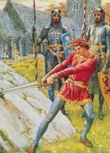 Arthur withdrawing Excalibur from the stone by Walter Crane