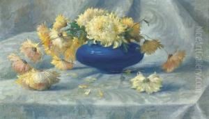 Stillleben Mit Astern In Blauer Vase. by Gioachimo Galbusera